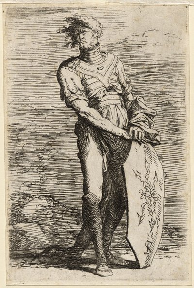 A Standing Warrior Holding an Elongated Octagonal Shield by Salvator Rosa